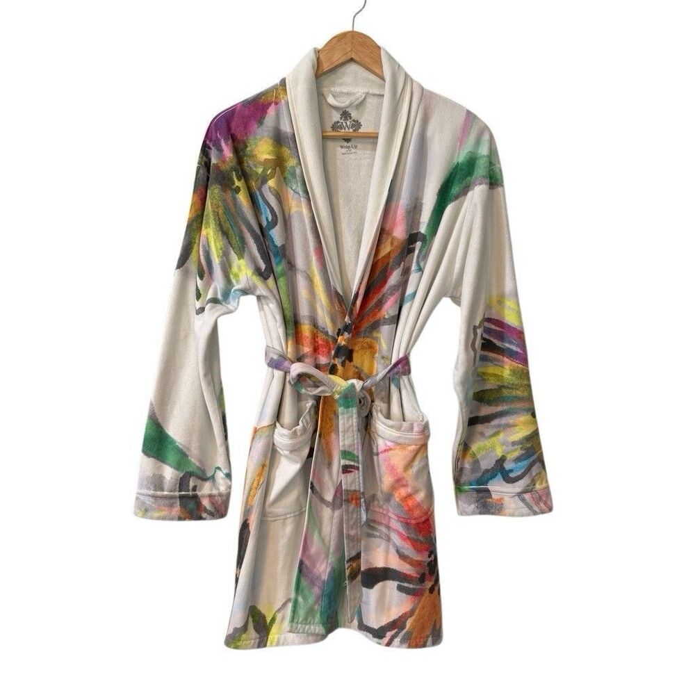 Wrap Up by VP Robe Aquarelle Short Robe One Size Made In USA Floral Print